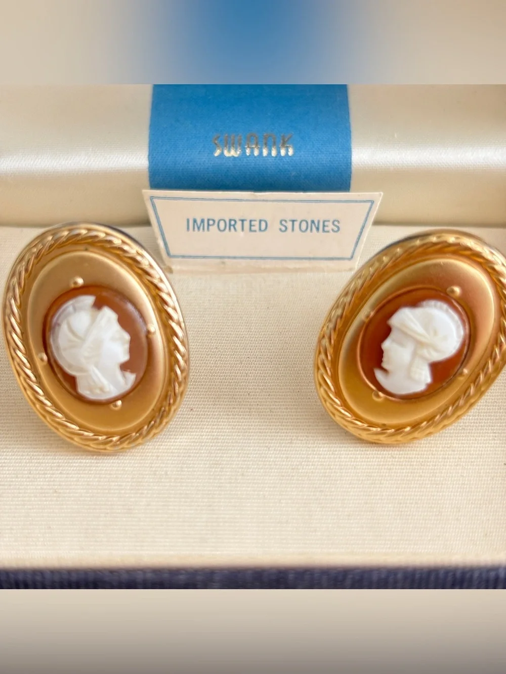 Vintage Beaux Arts Swank Roman Soldier Cameo Cufflinks Imported Stones